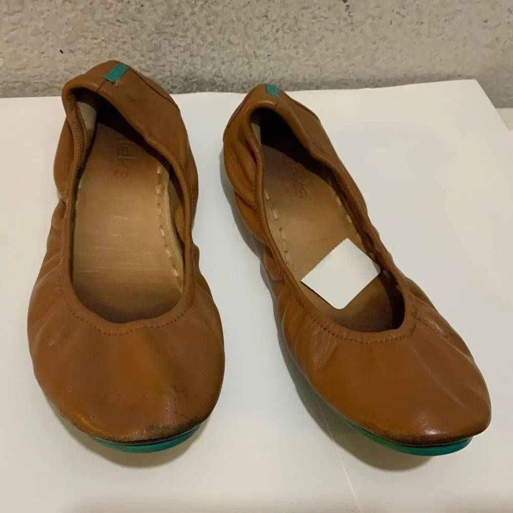 Tieks Brown and Green Leather Flats with Rounded Toe